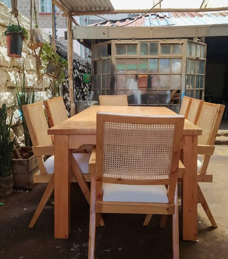 Rattan on wood dining seats