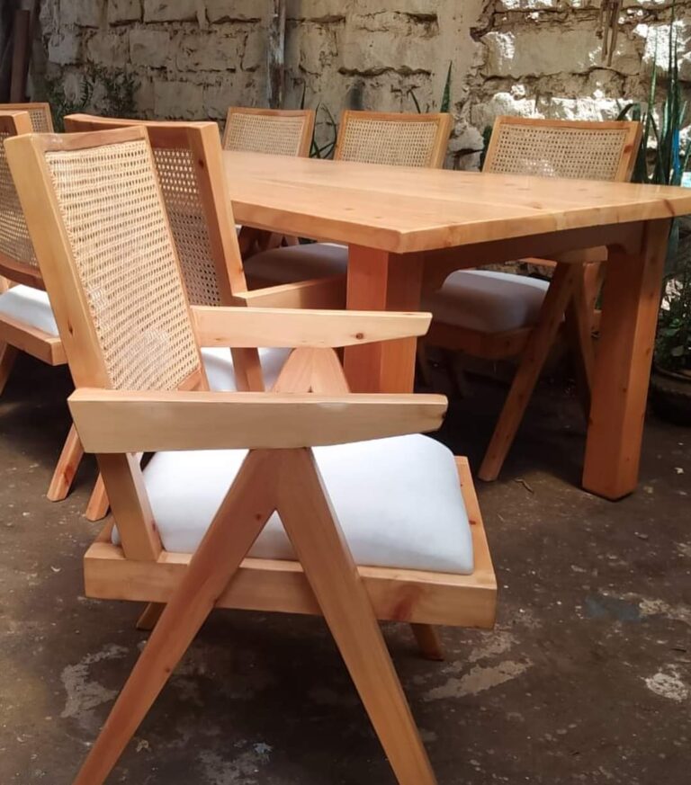 Rattan on wood dining seats